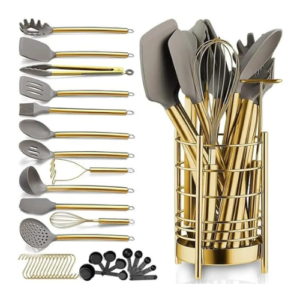 Silicone Kitchen Utensils Set 38 PCS, Non Stick & BPA-Free Gold Stainless