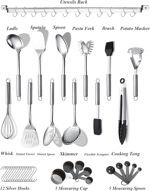 Kitchen Utensils Set 38 Pieces, Stainless Steel Cooking Utensils Set - Image 4