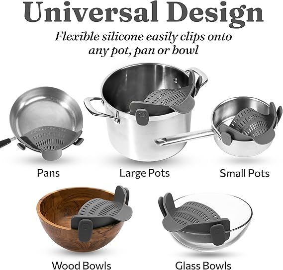 Silicone Clip-On Colander, Heat Resistant Drainer for Vegetables - Image 3