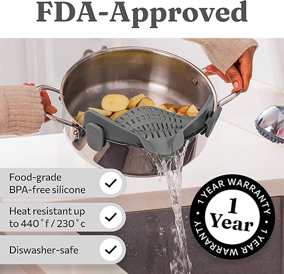 Silicone Clip-On Colander, Heat Resistant Drainer for Vegetables - Image 2